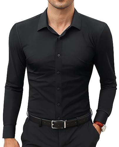 Lion Nardo Slim Fit Black Dress Shirts for Men Wrinkle Free Mens Dress Shirts Long Sleeve Big Muscle Fit Button Up Shirt - Image 1