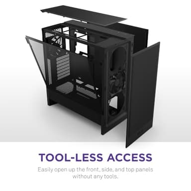 NZXT H5 Flow 2024 - Compact ATX Mid-Tower PC Gaming Case - High Airflow - 2 x 120mm Fans Included - 360mm Front & 240mm Top Radiator Support - Cable Management System - Tempered Glass - Black - Image 8
