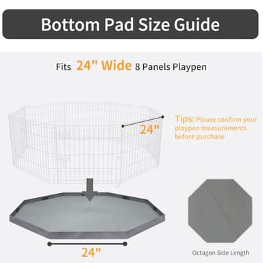 PETIME Bottom Cover Mat for Dog Playpen Pen Water-Resistant Pad Floor Protector for Indoor Outdoor Use Fits 24" Wide 8 Panels Metal Pet Exercise Play Pen (Playpen Not Included) - Image 2
