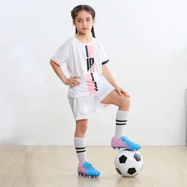 brooman Kids Firm Ground Soccer Cleats Boys Girls Athletic Outdoor Football Shoes(9,Blue Pink) - Image 2
