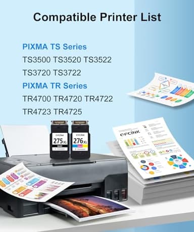 PG-275XL CL-276XL Compatible for Canon 275 and 276 Ink Cartridges PG-275 CL-276 275XL 276XL for Cannon Ink 275 276 for Canon PIXMA TR4700 TR4720 TR4722 TS3500 TS3522 TS3722 Printer - Image 2