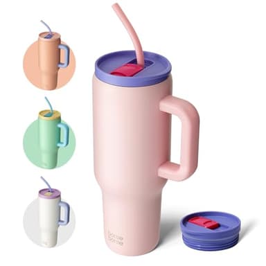 BOTTLE BOTTLE 40 oz Tumbler with Handle and Straw,Stainless Steel Vacuum Travel Mug,Car Cup with Straw, Stainless Steel Vacuum water bottle for Gifts Party Office Coffee (pinklily) - Image 1