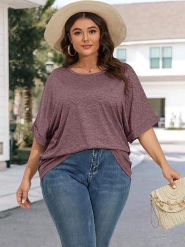 ATHMILE Tshirts Shirts for Women Loose Fit Crewneck Short Sleeve Summer Casual Blouse 2025 Y2K Tee Tops Wine Red - Image 3