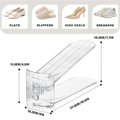 FENRUNXU Transparent Shoe Slots Organizer for Closet, 20 Pack Shoe Stacker Organizer for Closet Shoe Display Space Saver,Adjustable Shoe Rack Organizer Holder for High Heels,Sneakers(Transparent) - Image 2