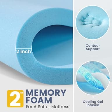 Mattress Topper King Size, Dual Layer 3 Inch Pillow Top Mattress Topper, 1 Inch Cooling Pillow Topper and 2 Inch Gel Memory Foam Bed Mattress Topper for Back Pain & Comfort Sleep - Image 4