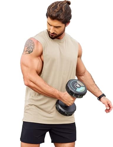 COOFANDY Mens Gym Tanktop Athletic Workout Muscle Bodybuilding T Shirt Black/Light Khaki(2pcs) X-Large Sleeveless - Image 5