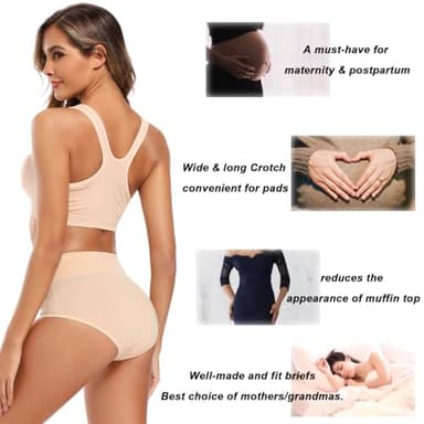 Molasus Women's Soft Cotton Underwear Briefs High Waisted Postpartum Panties Ladies Full Coverage Plus Size Underpants Nude,Large - Image 4