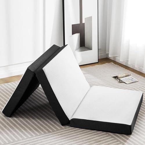 Sweetcrispy Folding Mattress, 4 inch Tri-fold Memory Foam Topper for Camping, Foldable Topper with Washable Cover, Guest - Twin Size - Image 1