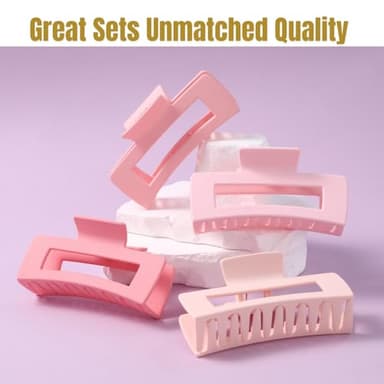 12 Pcs Pink Large Square Hair Claw Clips for Women, 4.3-Inch Matte Rectangle Claw, Strong Hold Non-slip Hair Clips for Thick & Thin Hair - Image 5
