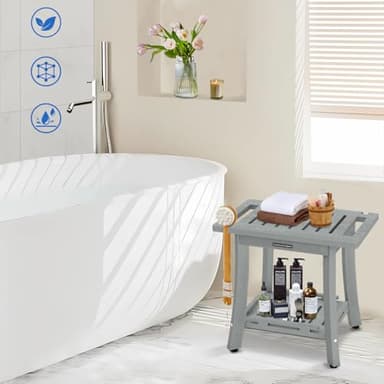 KingPavonini HDPS Shower Benches for Inside Shower to Sit on, Waterproof Shower Stool for Shaving Legs, Heavy Duty 400LBS Shower Seat with Storage Shelf, Shower Chair for Bathroom/Indoor/Outdoor Use - Image 5