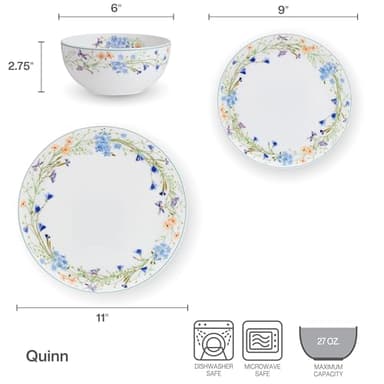 Mikasa Quinn Lightweight Bone China 12 Piece Dinnerware Plate Bowl Set, Service for 4 - Image 3