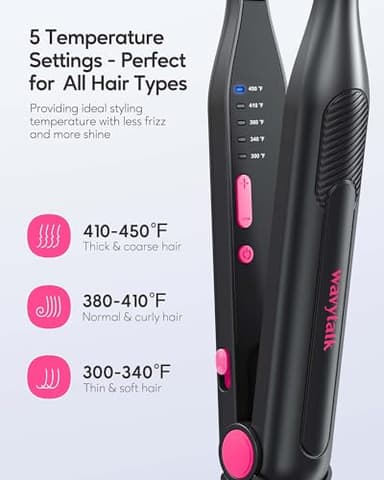 Wavytalk Small Flat Iron for Short Hair/Pixie Cut/Bangs/Edges, 3/10" Pencil Flat Iron, Mini Hair Straightener with Anti-Pinch Design, Dual Voltage, Hot Pink - Image 4