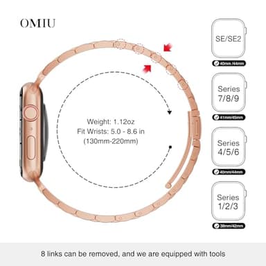 OMIU Thin Band Compatible with Apple Watch 40mm 38mm 41mm 42mm 44mm 45mm 49mm, Premium Stainless Steel Metal Replacement Adjustable Wristband Strap for iWatch Ultra SE Series 9/8/7/6/5/4/3/2/1 Women - Image 3