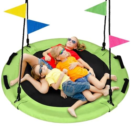 48 inch Tree Swing, Larger Saucer Flying Swing for Whole Family, 900lbs Weight Capacity, with Adjustable Hanging Straps, for Outdoor Playground, Green - Image 1