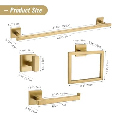 YACVCL Towel Bar Set, 5-Piece Brushed Gold Bathroom Hardware Set, Gold Bathroom Accessories Set, SUS304 Stainless Steel 23.6 Inch Towel Holder Towel Racks Set Wall Mounted - Image 6