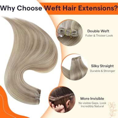 Full Shine Blonde Sew in Weft Hair Extensions Silky Straight Real Hair Wefts Human Hair 105 Grams Sew in Hair Extensions Ash Blonde Highlight Bleach Blonde Remy Bundles 24 Inch - Image 3
