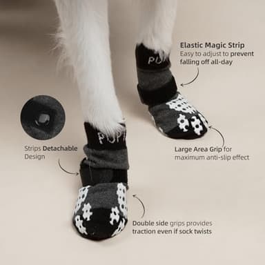 PUPTECK Anti-Slip Dog Socks with Double Sides Grips for Small Medium Large Dogs Hardwood Floors Prevents Licking, Dog Shoes for Hot Pavement Traction Control Paw Protector for Senior Dogs, Grey L - Image 2