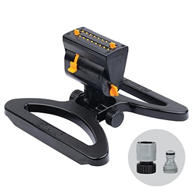 Melnor 65131AMZ MiniMax Turbo Oscillator Sprinkler, 4000 sq. ft., 4-Way Adjustable, Quick Connect Bundle, Black, Yellow - Image 1