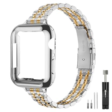QUNDAXI Gold Apple Watch Band Compatible with Apple Watch 41mm 45mm 42mm 44mm 40mm 38mm Metal stainless steel Watchband suitable for iWatch 9/8/7/6/5/4/3/2/1/SE series Women Luxury strap (38mm 40mm - Image 1