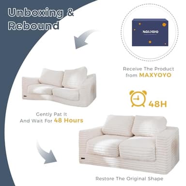 MAXYOYO Giant Bean Bag Chair for Adults, Upholstered Loveseat Floor Sofa with Pillows and Armrests, Large Bean Bag Sofa Plush Chair Couch for Bedroom Living Room, White - Image 8