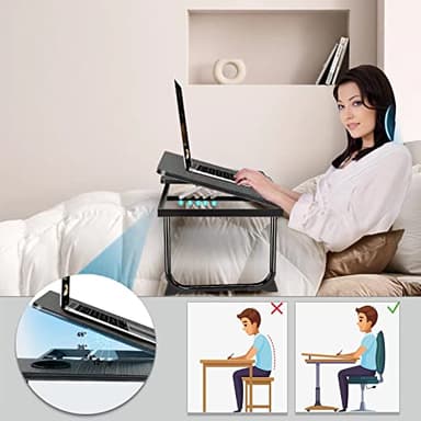 Laptop Desk for Bed Couch,Lap Desk for Laptop,Portable Laptop Stand for Desk,Small Adjustable Laptop Desk,Foldable Bed Table for Laptops and Writing, Bed Tray Table with Cup Holder(Black) - Image 2