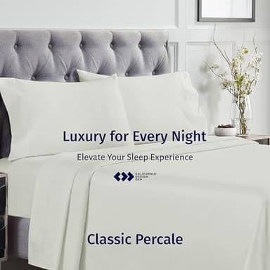 California Design Den Certified 100% Egyptian Cotton Queen Sheets Set - Crisp Percale Sheets Queen Deep Pocket Set, Cool, Crisp & Durable Luxury Bedding - Ivory - Image 7