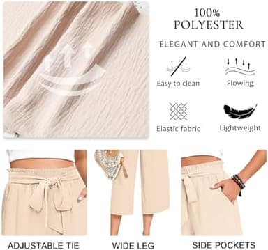 Aodemo Women‘s Capri Pants Plus Size Wide Leg High Waist Tie Knot Pants Casual Palazzo Trousers with Pockets - Image 7