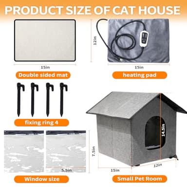 Heated Cat House for Outside - Weatherproof & Insulated Foldable Outdoor Warm Cat Shelter with Thermostatic Pet Heating Pad for Winter Outdoor Stray (Charcoal, 12"x15") - Image 5