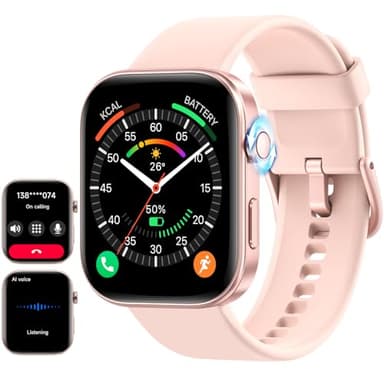 aeac Smart Watch for Women Men iPhone & Android,1.99" AMOLED Screen 3ATM Waterproof Fitness Watch with Answer/Make Call AI Voice,24H-Heart Rate/SpO2/BP Monitor,120+ Sports Modes (Pink, 1.99) - Image 1