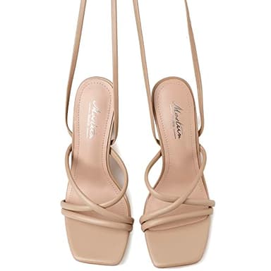 Mostrin Nude Strappy Heels for Women Lace Up Heels Tie Up Stiletto Heeled Sandals Square Open Toe High Heels for Prom, Party and Weddings Size 6 - Image 7