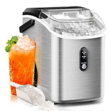 Nugget Ice Maker Countertop, 35.5Lbs/24Hrs Chewable Sonic Ice Machine with Self-Cleaning, Handle, Water Tank, Quiet Operation & Portable Pellet Ice Maker for Home, Office, Kitchen, Bar, Silver - Image 1