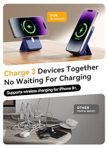 Gxorul Magnetic Power Bank, 10000mAh Wireless Portable Charger with 20W USB-C Fast Charging, Foldable Stand & LED Display Battery Pack, Compatible with iPhone 16/15/14/13/12, Blue - Image 6