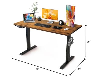 Win Up Time Standing Desk Adjustable Height- 40 x 24 Inches Whole Piece Desktop Stand Up Desk, Electric Standing Desk, Sit to Stand Desk for Home Office Computer Desk, Rustic Brown - Image 3