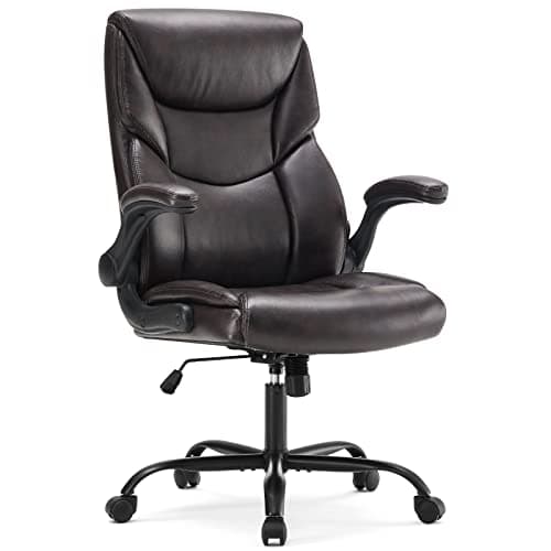 Sweetcrispy Computer Gaming Chair, Ergonomic High Back Heavy Duty Task Desk Office Chairs with Wheels, Flip-up Arms, Adjustable Height, PU Leather, Brown - Image 1