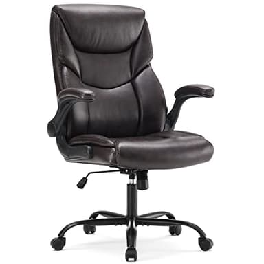 Sweetcrispy Computer Gaming Chair, Ergonomic High Back Heavy Duty Task Desk Office Chairs with Wheels, Flip-up Arms, Adjustable Height, PU Leather, Brown - Image 1