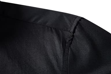 DELCARINO Men's Long Sleeve Button Up Shirts Solid Slim Fit Casual Business Formal Dress Shirt Black Medium - Image 3