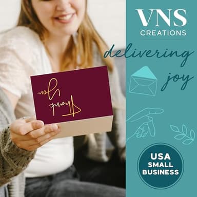 VNS Creations Gold Foil Thank You Cards With Envelopes Bulk Set & Stickers - 100 Pack 4x6 Blank Thank You Notes Box Set - Large Note Card Small Business, Wedding, Baby Shower & Bridal Shower - Wine - Image 9