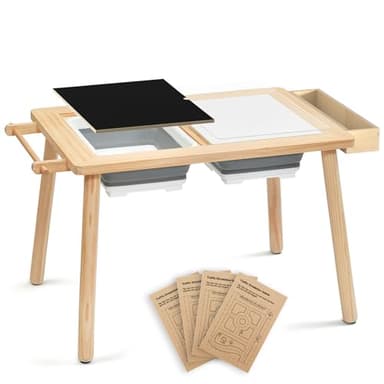 Easyego Wooden Sensory Table – Multifunctional Sand & Water Table with Double-Sided Lid, Paper Roll, Storage Box, Transparent & Game Board, and Foldable Bins for Kids' Indoor & Outdoor Play - Image 1