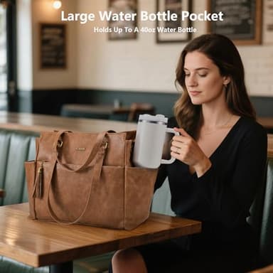 LOVEVOOK Laptop Tote Bag for Women 15.6 Inch Vintage Work Bag with Large Cup Holder, Waterproof Computer Teacher Bag - Image 2