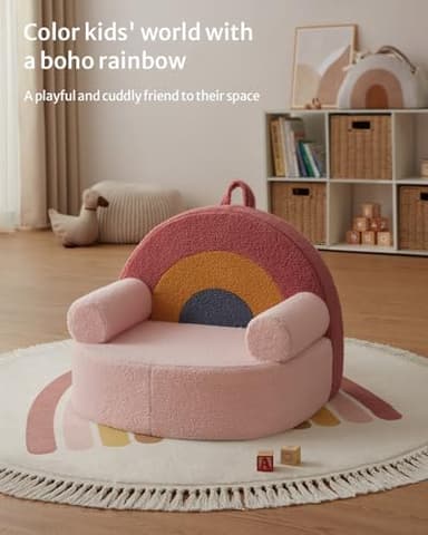 Blissful Diary Toddler Chair Comfy, Foam Kids Chair with Soft Teddy Plush, Toddler Reading Chair with Cute Arclet Designs- Blush Pink - Image 8