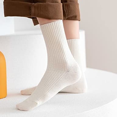ACCFOD Cute Crew Socks Casual Athletic Aesthetic Socks Neutral Cotton Socks for Women Granola Girls Clothes - Solid Color Size 5-9 - Image 6