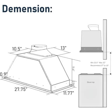IKTCH 30 inch Built-in/Insert Range Hood 900 CFM, Ducted/Ductless Convertible Duct, Stainless Steel Kitchen Vent Hood with 4 Speed Gesture Sensing&Touch Control Panel(IKB01-30) - Image 6