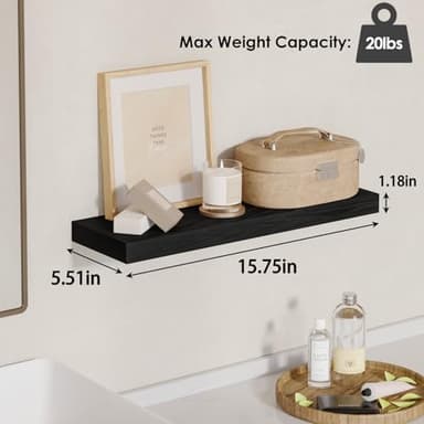 Fixwal Floating Shelves for Wall, Wall Mounted Rustic Wood Shelves for Bathroom, Living Room, Bedroom and Kitchen, Wall Shelves for Storage,Books,Room Decor (Black, Set of 4, 15.8 Inch) - Image 3