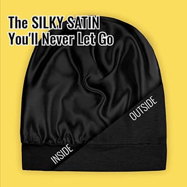 PARISBELLA Satin Lined Sleep Cap Bonnet for Curly Hair and Braids, Stay On All Night Wrap with Adjustable Strap for Women and Men, Black, Pack of 1 - Image 2