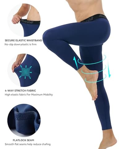 Runhit Men’s Compression Pants Running Tights Workout Leggings Athletic Base Layer Pants for Sports Yoga Basketball Navy Blue 3XL - Image 3