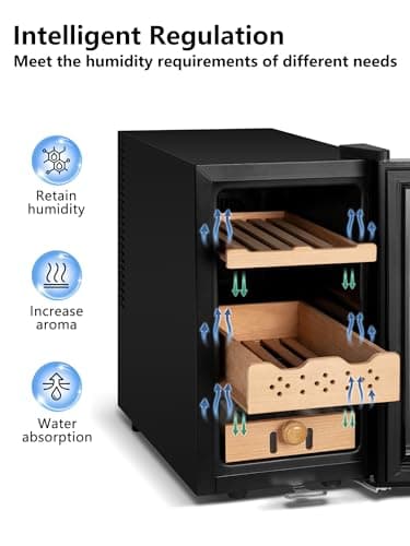 RLPI Electric Cooler Cabinet, Desktop Refrigerator with Professional Temperature and Humidity Digit Control System 25L 200 Counts Spanish Wood Shelves for Home Office Gift - Image 3