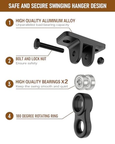 Heavy Duty Porch Swing Hangers Kit, with Screws Bolts for Wooden Sets Playground Porch Patio Yoga Seat Indoor Outdoor Hanging Snap Hooks (4 Pack Black) - Image 2