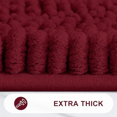 Grandaily Chenille Striped Bathroom Rugs 59x35, Extra Thick and Absorbent Bath Mats, Non-Slip Soft Plush Shaggy Shower Carpet, Machine Wash Dry, Bath Rug for Bathroom, Burgundy - Image 4