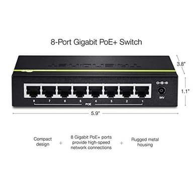 TRENDnet 8-Port Gigabit PoE+ Switch, TPE-TG80G, 8 x Gigabit PoE+ Ports, 123W PoE Power Budget, 16 Gbps, Ethernet Splitter, NDAA & TAA Compliant, Metal, Lifetime Protection, Black - Image 3