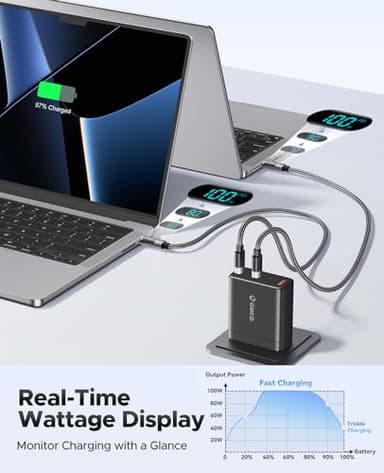 ORICO 100W USB-C Cable with LED Display, 2-Pack 6.6ft Nylon Braided PD Fast Charging for iPhone 16/15 Series, MacBook, iPad Pro/Air, Galaxy S23/S22 - Image 2